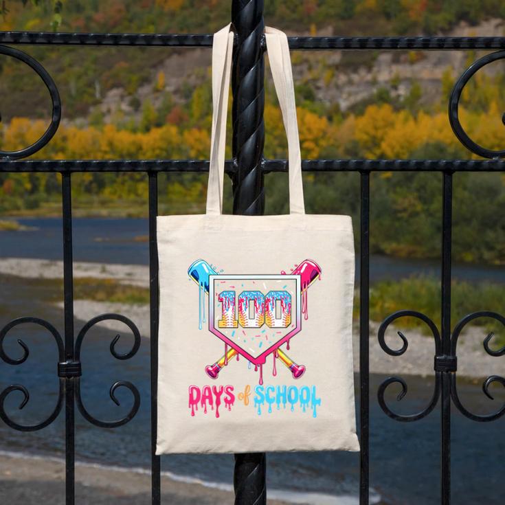 100 Days Of School Ice Cream Drip Baseball 100 Days Smarter Canvas Tote Bag