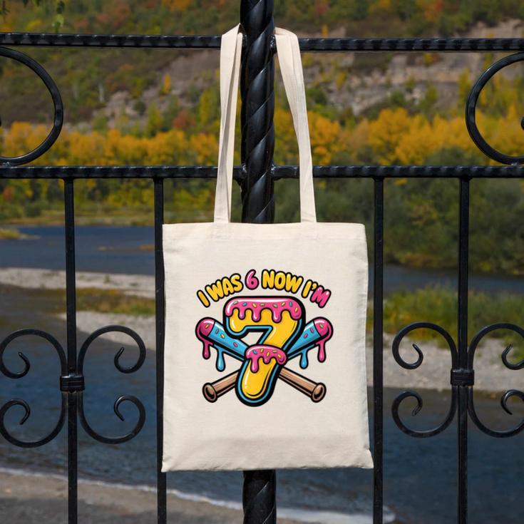 I Was 6 Now I'm 7 Dripping Ice Cream Baseball 67 Drip Canvas Tote Bag I Was 6 Now I'm 7 Dripping Ice Cream Baseball 67 Drip Canvas Tote Bag