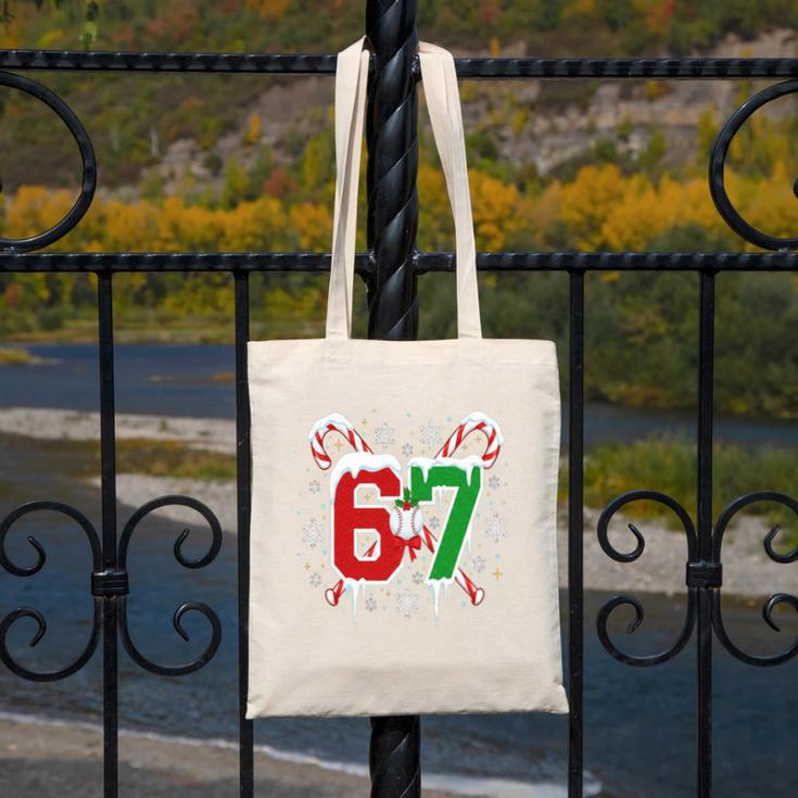 67 Baseball Christmas Candy Cane Snowflake Holiday Sports Canvas Tote Bag