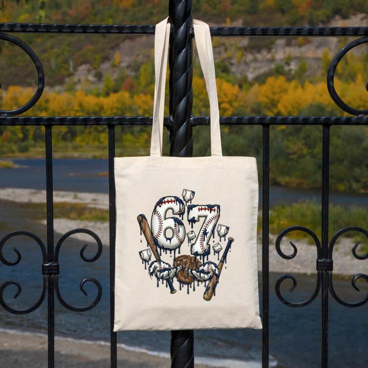 67 Baseball Six Seven Baseball 6 7 Kids Boys Girls Premium Tri-Blend Canvas Tote Bag