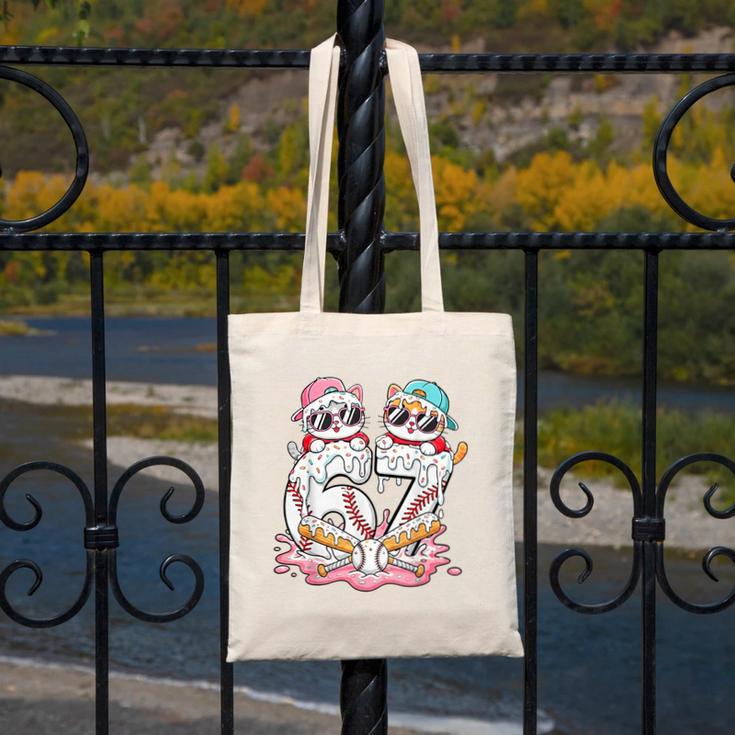 67 Meme Kawaii Cats Baseball Ice Cream Drip 6 7 Kids Canvas Tote Bag