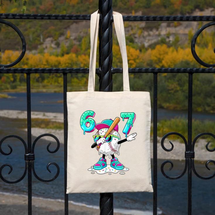 67 Meme Six Seven 6 7 Meme Dab Baseball Ice Cream Drip Canvas Tote Bag