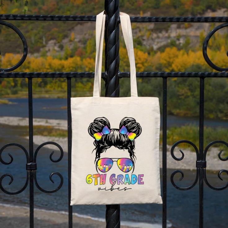 6th Grade Vibes Messy Hair Bun Girl Back To School First Day Canvas Tote Bag