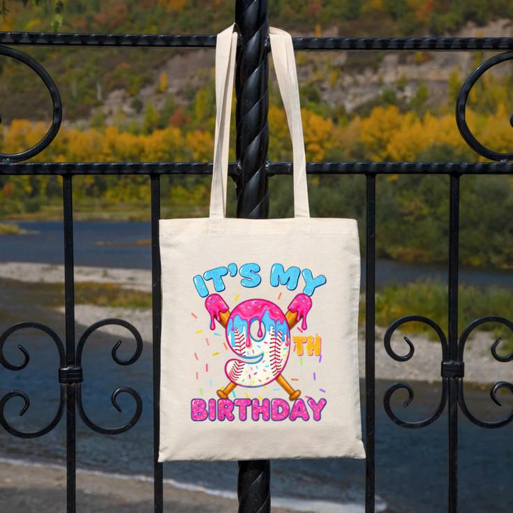 9th Birthday Baseball 9 Year Old Ice Cream Drip Boy Baseball Canvas Tote Bag