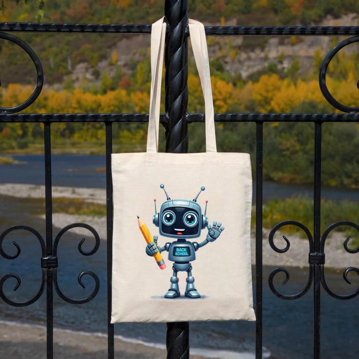Back To School 2025 Robot Pencil For Kids Canvas Tote Bag Back To School 2025 Robot Pencil For Kids Canvas Tote Bag