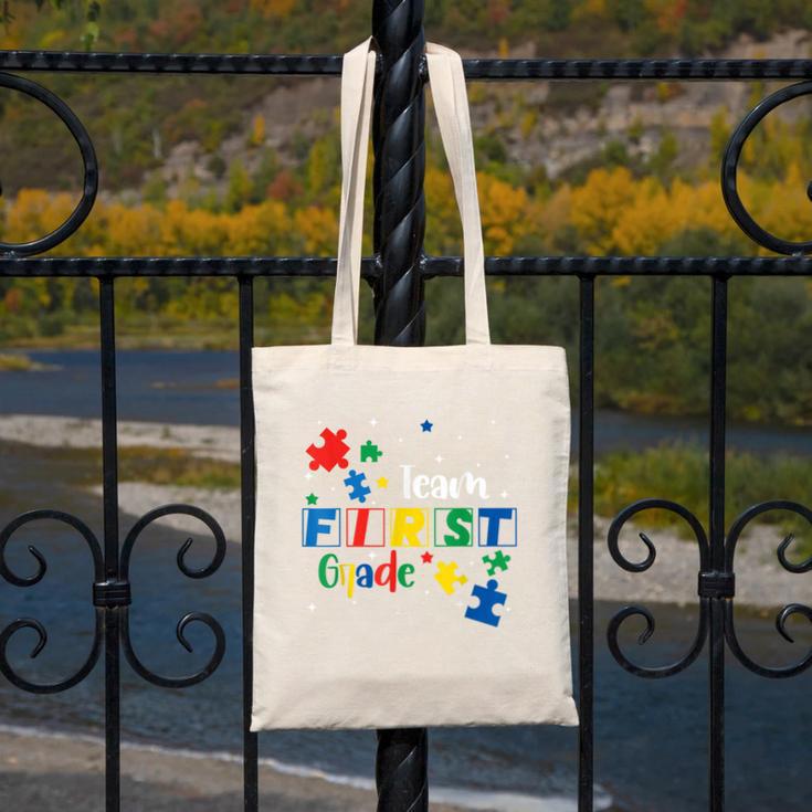 Back To School Autism Puzzle Pieces Autistic First Grade ASD Canvas Tote Bag Back To School Autism Puzzle Pieces Autistic First Grade ASD Canvas Tote Bag