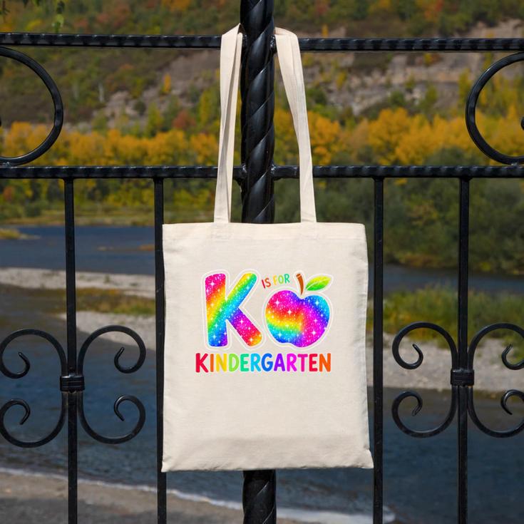 Back To School F Is For Kindergarten Rainbow Apple Kid Canvas Tote Bag