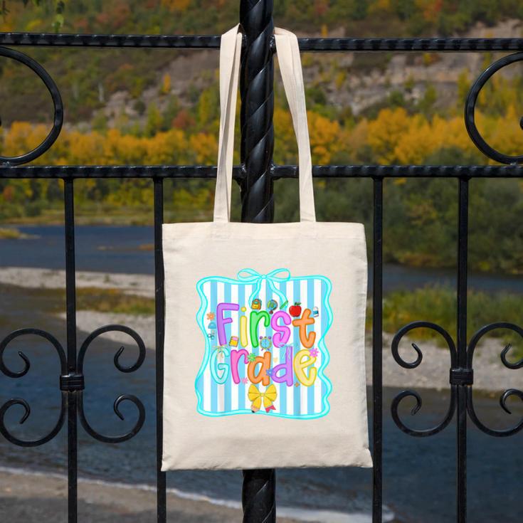 Back To School First Grade For Teen Girls Bow 1st Grade Kids Canvas Tote Bag Back To School First Grade For Teen Girls Bow 1st Grade Kids Canvas Tote Bag