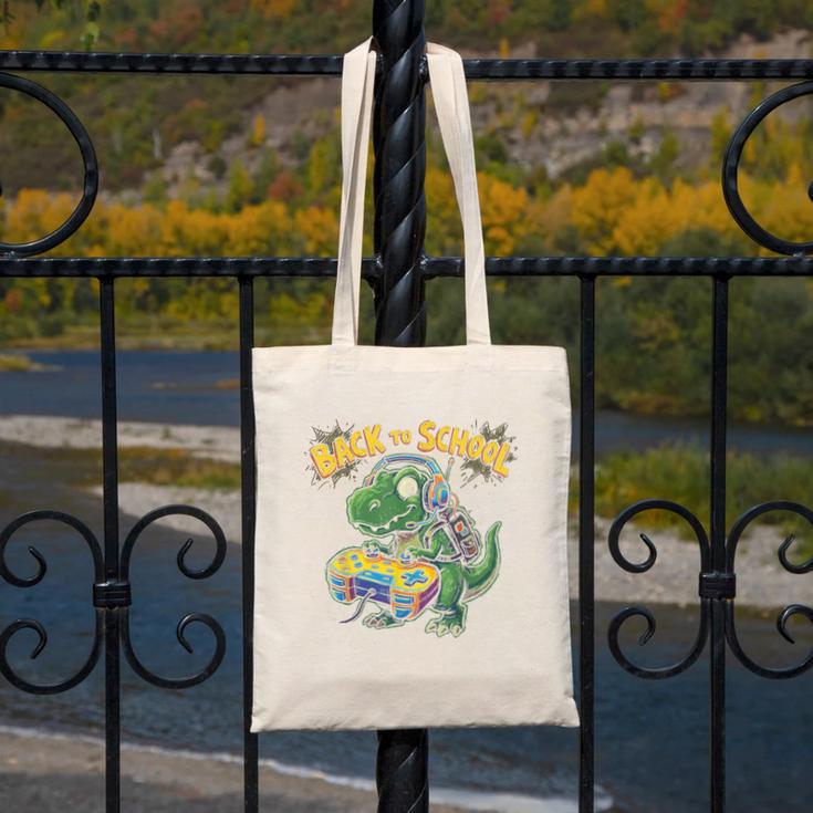 Back To School Gaming First Grade DinosaurRex Boys Canvas Tote Bag Back To School Gaming First Grade DinosaurRex Boys Canvas Tote Bag