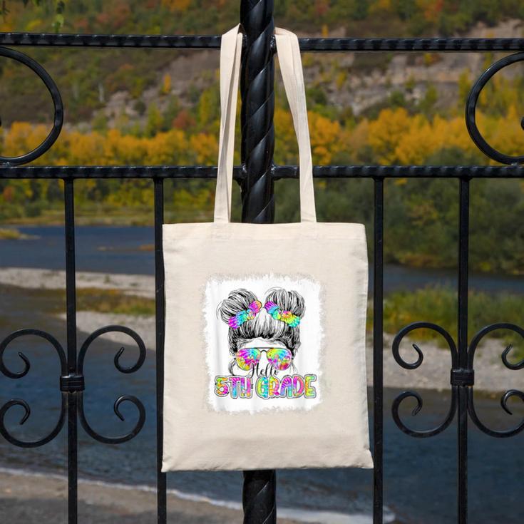 Back To School Hello 5th Grade Cute Messy Bun Tie Dye Girls Canvas Tote Bag