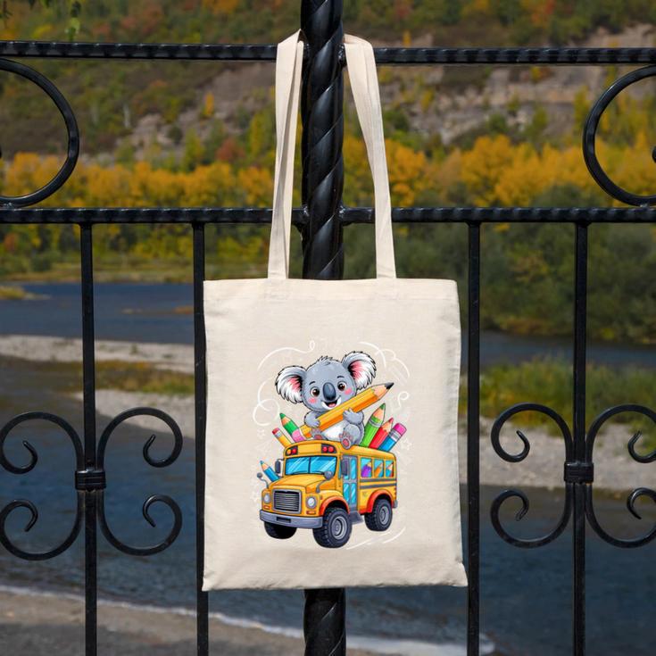Back To School Koala School Bus 100 Days Of School Canvas Tote Bag Back To School Koala School Bus 100 Days Of School Canvas Tote Bag