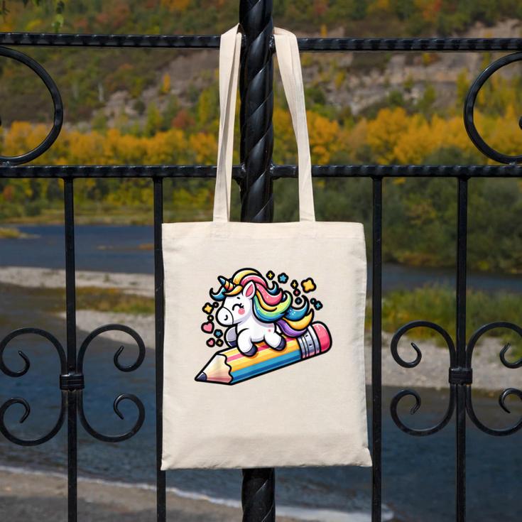 Back To School Unicorn Riding A Pencil Canvas Tote Bag Back To School Unicorn Riding A Pencil Canvas Tote Bag