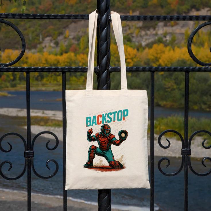 Backstop Catcher Baseball Graphic Canvas Tote Bag Backstop Catcher Baseball Graphic Canvas Tote Bag