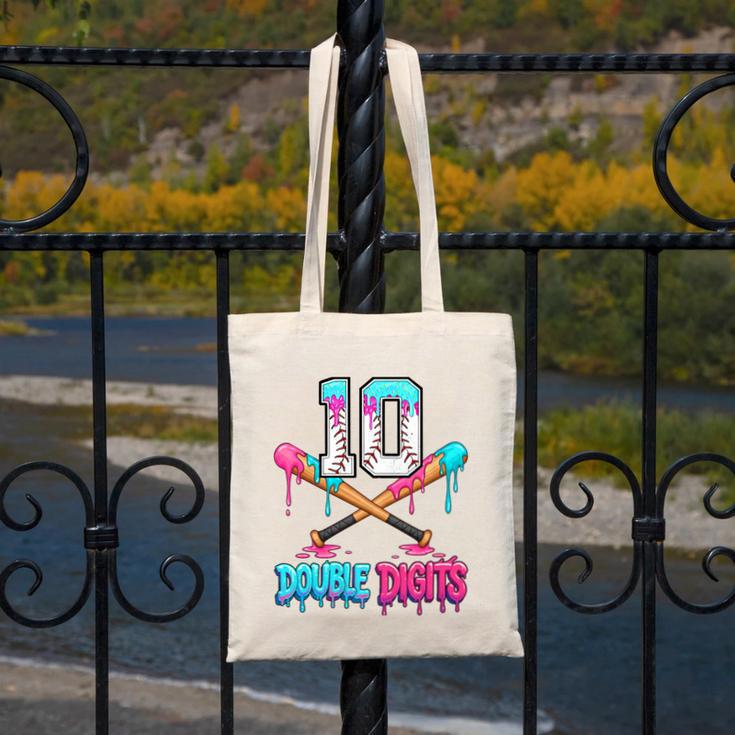 Baseball 10 Year Old Ice Cream Drip 10th Bday Double Digits Canvas Tote Bag