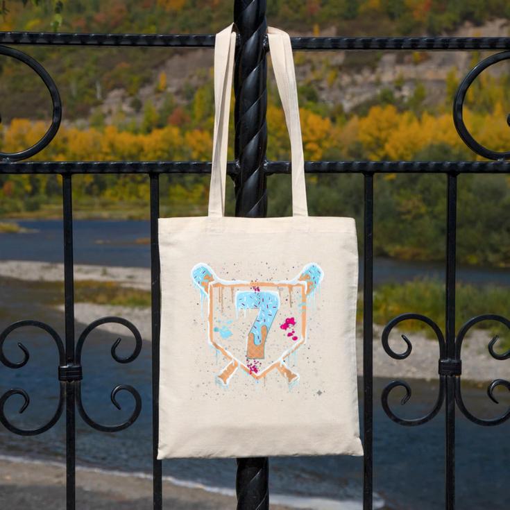 Baseball 7 Year Old Ice Cream Drip 7th Birthday Boy Number 7 Canvas Tote Bag Baseball 7 Year Old Ice Cream Drip 7th Birthday Boy Number 7 Canvas Tote Bag