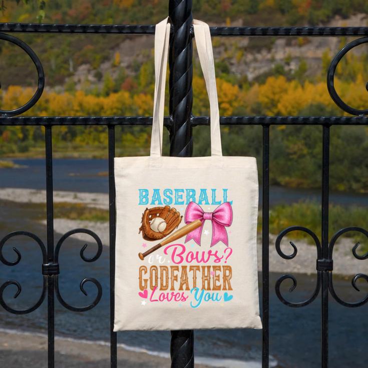 Baseball Or Bows Godfather Loves You Gender Reveal Canvas Tote Bag