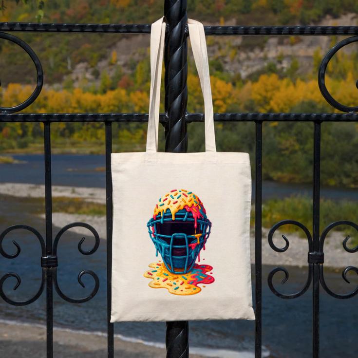 Baseball Catcher Mask Ice Cream Dripping Baseball Fan Boys Canvas Tote Bag Baseball Catcher Mask Ice Cream Dripping Baseball Fan Boys Canvas Tote Bag