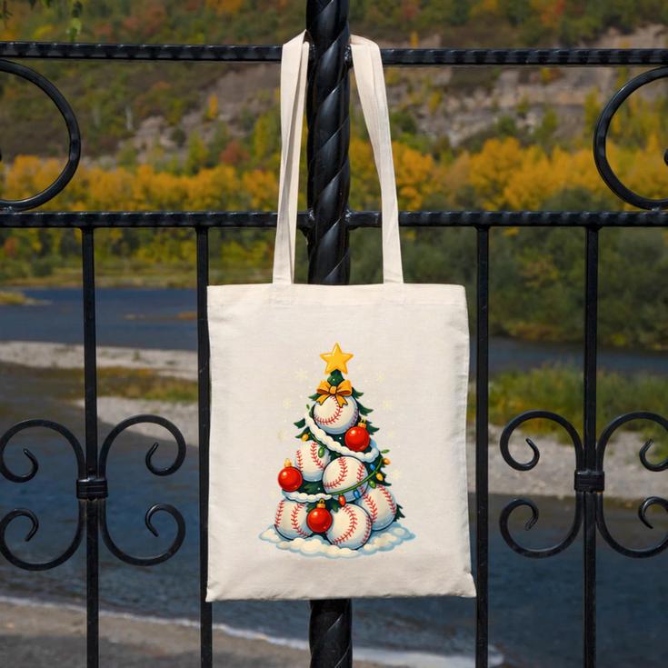 Baseball Christmas Tree Lights Santa Sport Player Lover Xmas Canvas Tote Bag