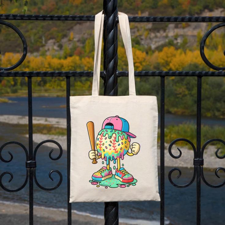 Baseball Drip For Boys Ice Cream Drip Baseball Sport Canvas Tote Bag