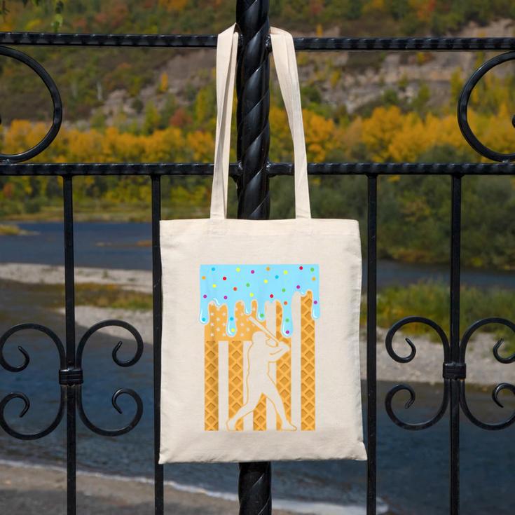 Baseball Drip Dripping Ice Cream Sport Player American Flag Canvas Tote Bag Baseball Drip Dripping Ice Cream Sport Player American Flag Canvas Tote Bag