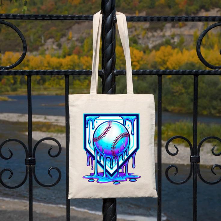 Baseball Drip Ice Cream Blue Glow Melt Ball Graphic Canvas Tote Bag Baseball Drip Ice Cream Blue Glow Melt Ball Graphic Canvas Tote Bag
