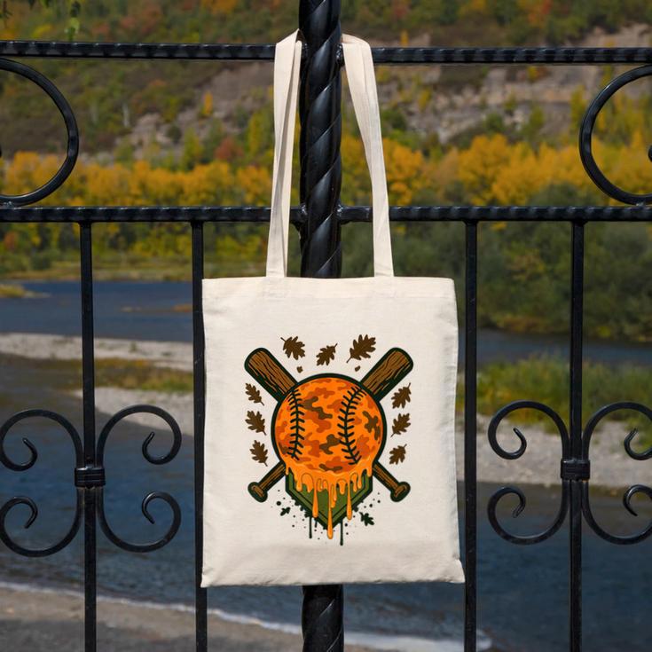 Baseball Drip Ice Cream Dripping Blaze Hunter Orange Camo Canvas Tote Bag Baseball Drip Ice Cream Dripping Blaze Hunter Orange Camo Canvas Tote Bag