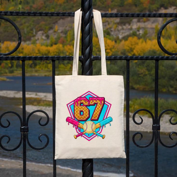 Baseball Drip Jersey Number 67 For Players & 67th Birthday Premium Tri-Blend Canvas Tote Bag