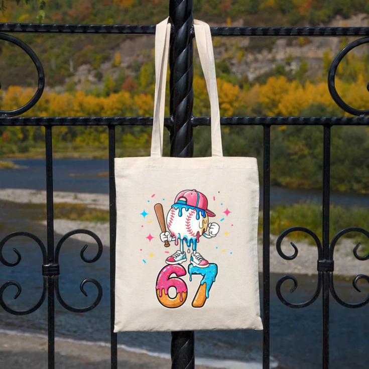 Baseball Drip Number 67 Six Seven Meme Ice Cream Dripping Canvas Tote Bag Baseball Drip Number 67 Six Seven Meme Ice Cream Dripping Canvas Tote Bag