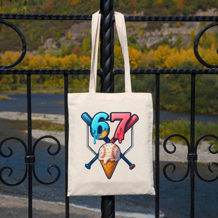 Baseball Ice Cream Drip 67 Six Seven Gen Alpha Slang Meme Canvas Tote Bag