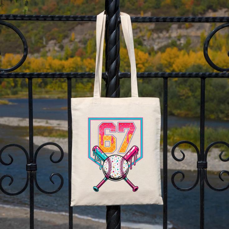 Baseball Ice Cream Drip Number 67 Player 67th Birthday Men Canvas Tote Bag