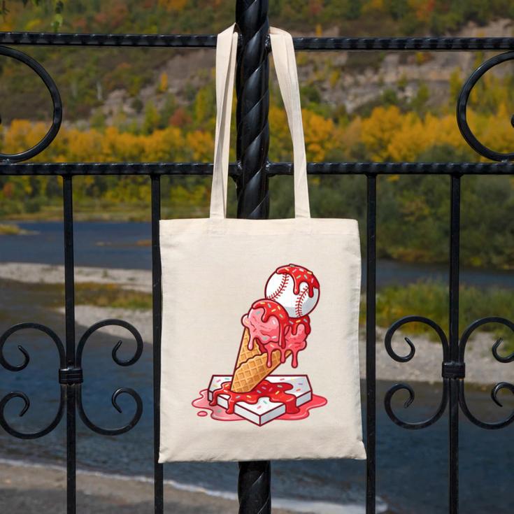 Baseball Ice Cream Drip Youth Strawberry Baseball Red Canvas Tote Bag Baseball Ice Cream Drip Youth Strawberry Baseball Red Canvas Tote Bag