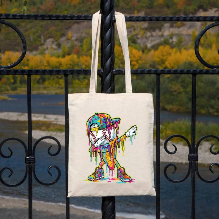 Baseball Ice Cream Dripping Dabbing Baseball Drip Canvas Tote Bag