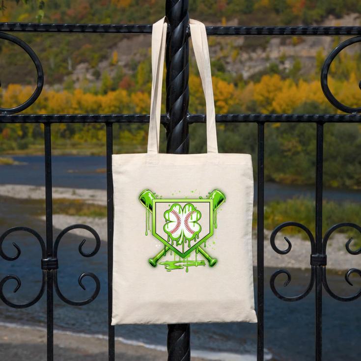 Baseball Icecream St Patrick's Day Lucky Charm Shamrock Drip Canvas Tote Bag