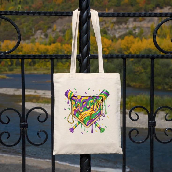 Baseball Mardi Gras Home Plate Ice Cream Drip Carnival Mask Canvas Tote Bag