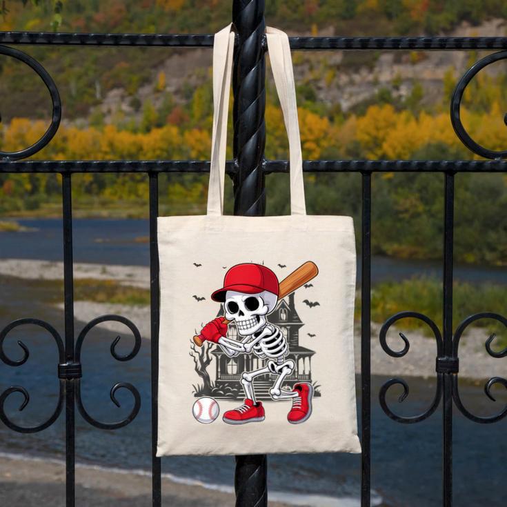 Baseball Skeleton Halloween Playing Canvas Tote Bag Baseball Skeleton Halloween Playing Canvas Tote Bag