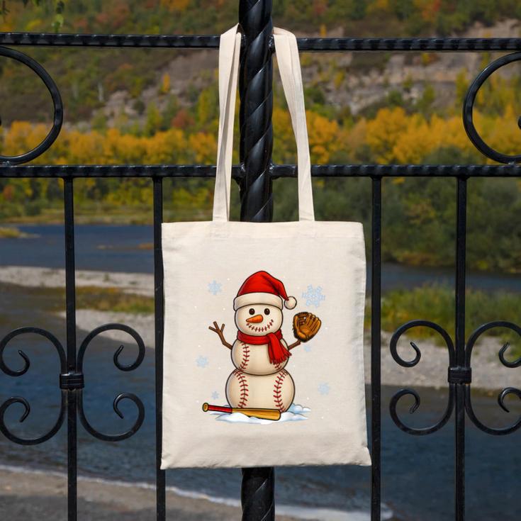 Baseball Snowman Merry Christmas Holiday Sports Xmas Pajamas Canvas Tote Bag