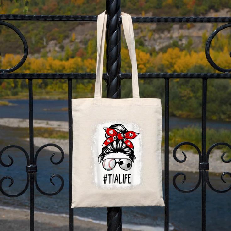 Bleached Tia Life Soccer Messy Bun Baseball Game Day Canvas Tote Bag