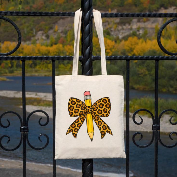 Bow Pencil Leopard First Day Of School Back To School Canvas Tote Bag
