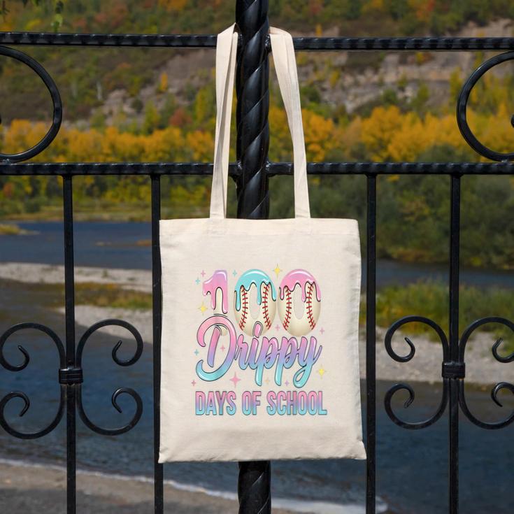 Boys Kids 100 Drippy Days Of School Baseball Drip Ice Cream Canvas Tote Bag Boys Kids 100 Drippy Days Of School Baseball Drip Ice Cream Canvas Tote Bag