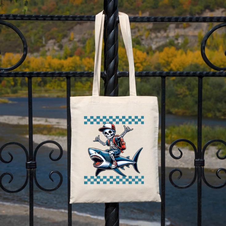 Boys Skeleton Riding a Shark Back To School Canvas Tote Bag Boys Skeleton Riding a Shark Back To School Canvas Tote Bag