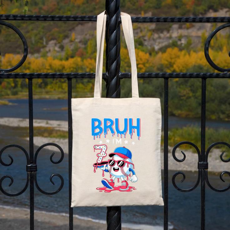 Bruh I'm 7 Baseball Ice Cream Drip It's My 7th Birthday Canvas Tote Bag