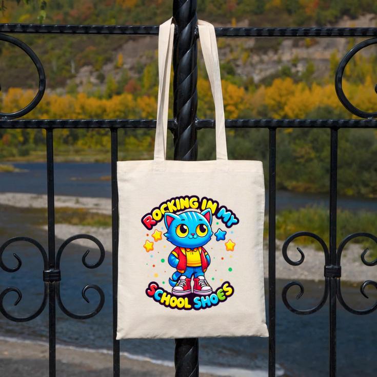 Cat Rocking In My School Shoes Fun Back To School Kids Boys Premium Tri-Blend Canvas Tote Bag