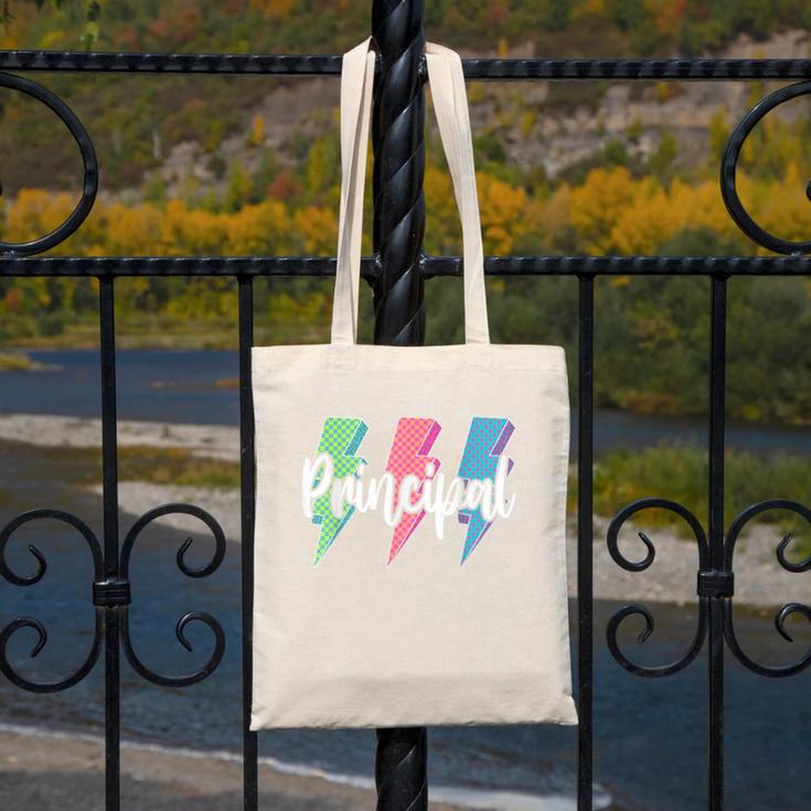 Checkered Principal Lightning Bolt Back To School Canvas Tote Bag