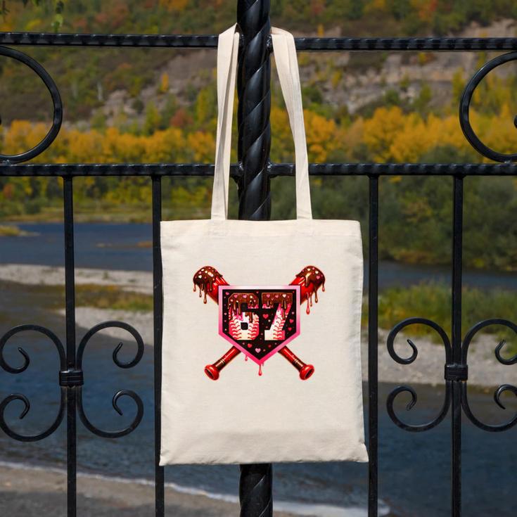 Chocolate 67 Drip Baseball Valentine Love Sports Canvas Tote Bag Chocolate 67 Drip Baseball Valentine Love Sports Canvas Tote Bag