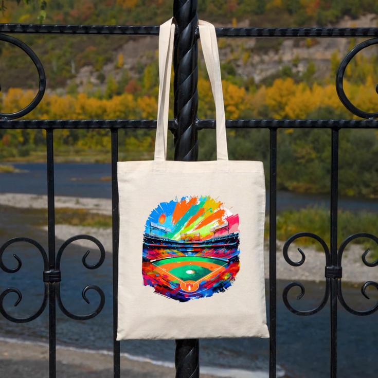 Colorful Baseball Field Home Run Baseball Player Fans Canvas Tote Bag Colorful Baseball Field Home Run Baseball Player Fans Canvas Tote Bag