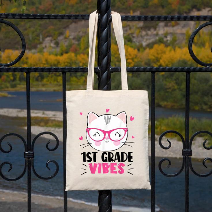 Cute 1st Grade Vibes Cat Kitten Lover Back To School Girls Canvas Tote Bag Cute 1st Grade Vibes Cat Kitten Lover Back To School Girls Canvas Tote Bag