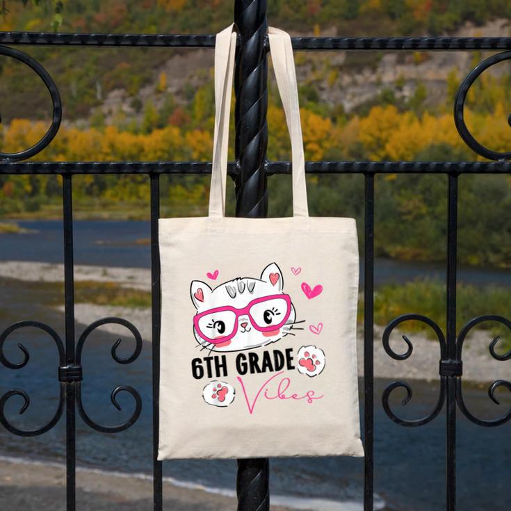 Cute 6th Grade Vibes Cat Kitten Lover Back To School Girls Canvas Tote Bag