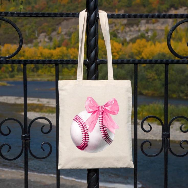 Cute Coquette Baseball Pink Bow Player & Fan Girls Canvas Tote Bag