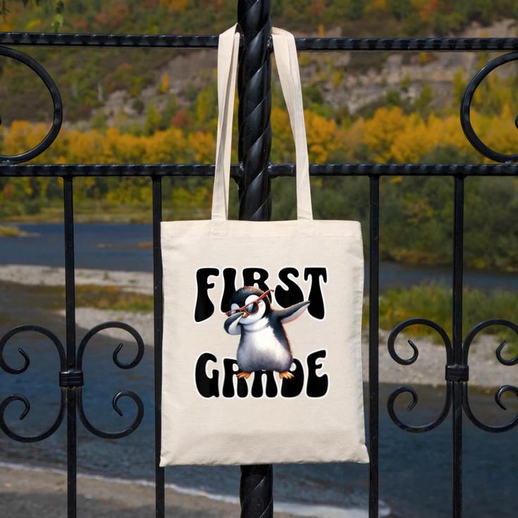 Cute Dabbing Penguin First Grade Back To School Canvas Tote Bag Cute Dabbing Penguin First Grade Back To School Canvas Tote Bag
