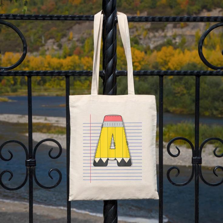 Cute Yellow School Pencil Alphabet Letter A Back To School Canvas Tote Bag Cute Yellow School Pencil Alphabet Letter A Back To School Canvas Tote Bag